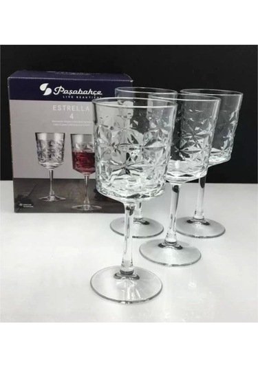 440457 Estrella Şarap Kadehi 340cc 4 Lü Şeffaf