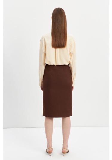 Stella Pulvis Kahverengi Düğme Detaylı Kalem Etek Kahverengi