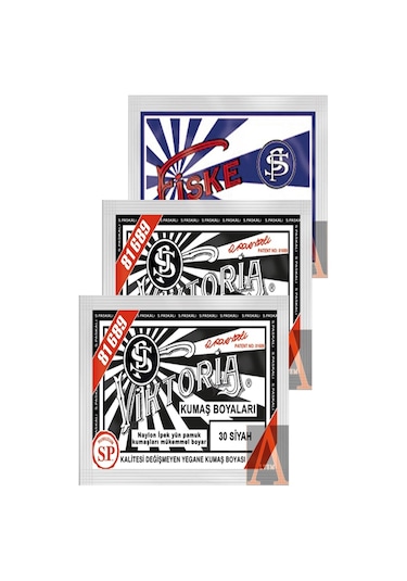 Viktoria Kumaş Boyası 2 Paket Siyah 1 Paket Sabitleyici Fiske