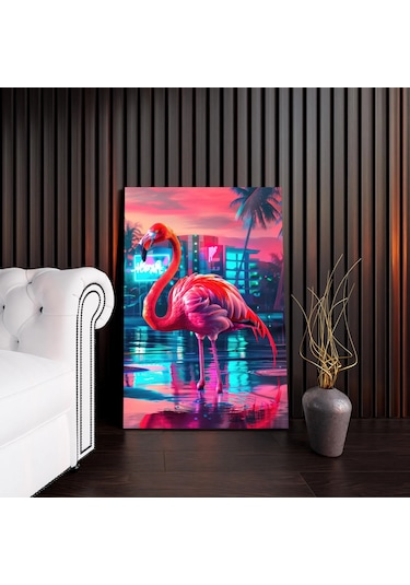 Tropikal Neon Flamingo Kanvas Tablo - Nv00291