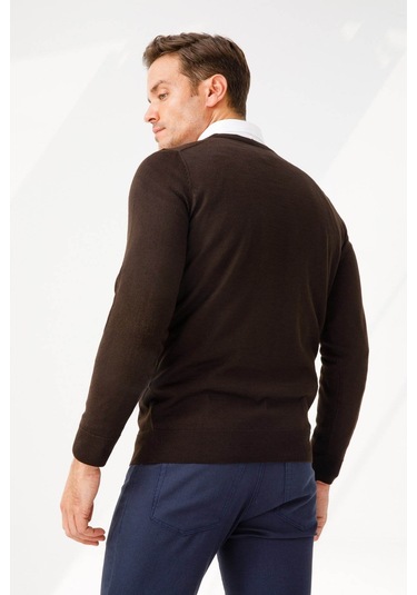 Desen Triko Erkek Basic Sıfır Yaka İnce Triko Kazak 02421603 Koyu Kahve Koyu Kahve