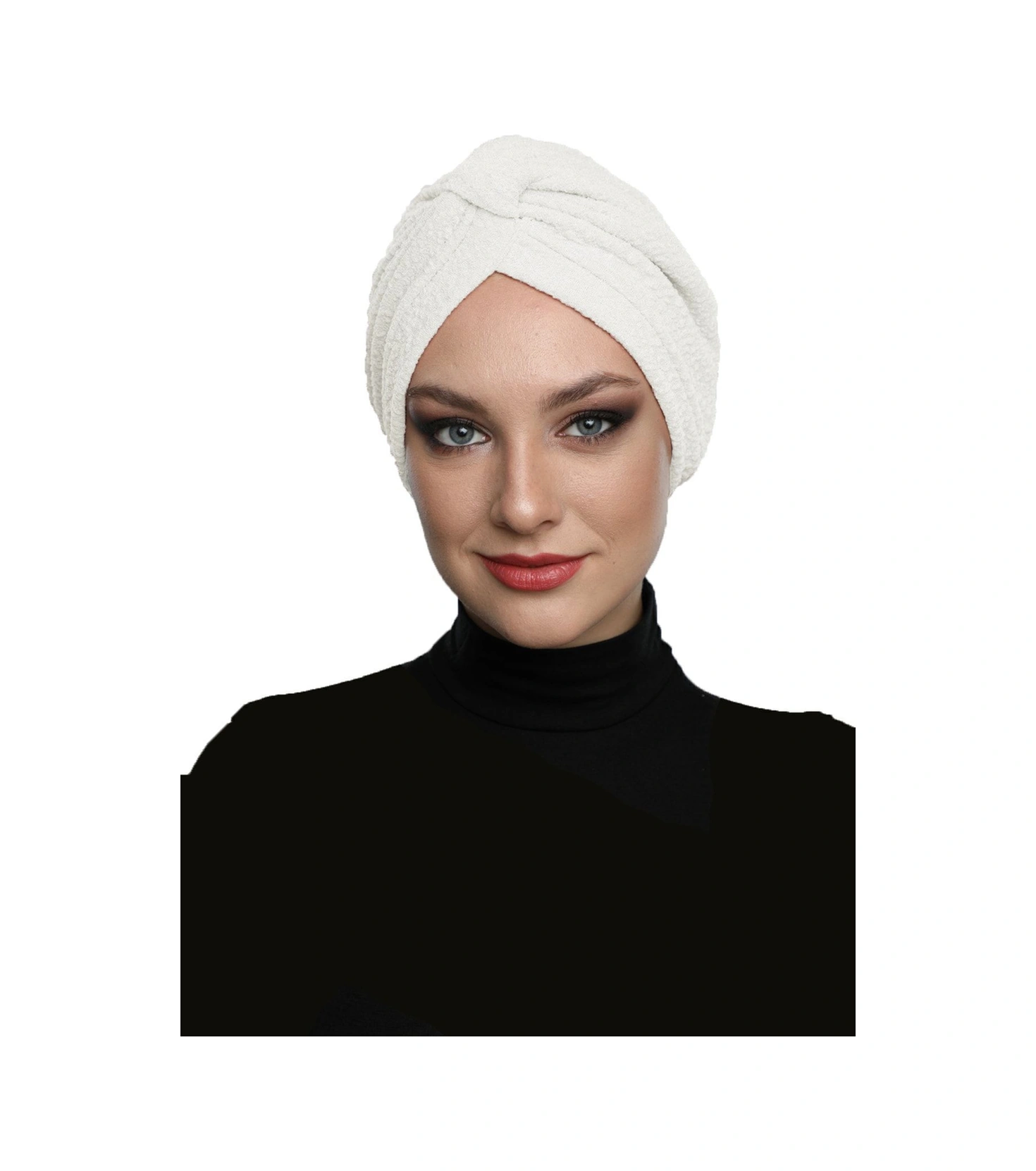 Brokar Bantlı Krem Astarlı Hazır Türban Tesettür Bone Krem