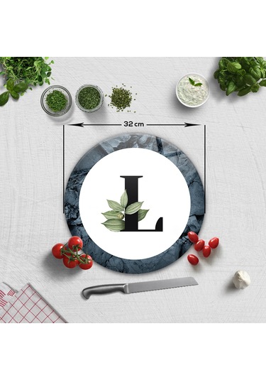 Decorita Cam Kesme Tahtası - Cam Kesme Tablası - Harfli Tasarım L Çap 32 CM
