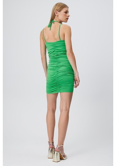 BÜZGÜLÜ ASKILI ELBİSE YEŞİL Yeşil