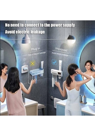 Jms Güneş Enerjisi Uv Işık Diş Fırçası Sterilizatörü Diş Fırçası Tutucu Otomatik Diş Macunu Sıkacağı Dağıtır Oa Beyaz