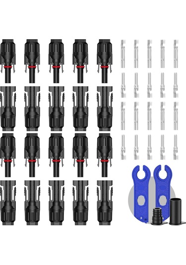 Xurunkeji 10 Çift Güneş Konnektörü, 20 Adet Güneş Paneli Kablo Konnektörü Adaptörü Erkek/dişi Ip68 1000v 30a 2 Anahtar 10awg