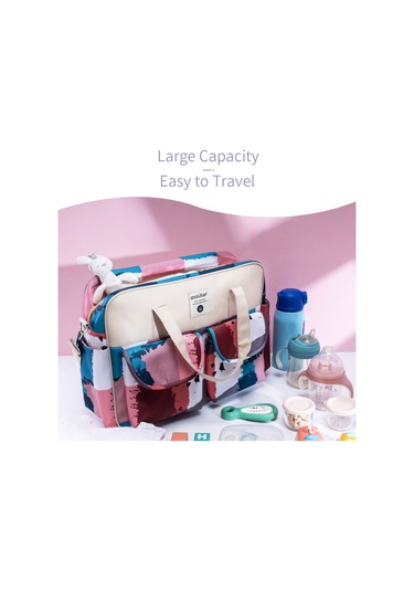 Neevoyu Insular Bebek Bezi Çantası 6067 - Taşınabilir Çift Taraflı Askılı Çanta, Dayanıklı 210d Poliester, Çoklu Cep, Siyah Petal Desenli Siyah