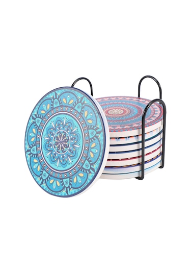 İçecekler İçin Bardak Altlıkları, Ahşap Masa İçin 8 Adet Emici Taş Bardak Altlıkları Çok Renkli