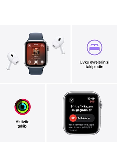 Apple Watch SE 2 (2023) GPS 44 MM Alüminyum Kasa Spor Kordon M/L Akıllı Saat (Apple Türkiye Garantili)