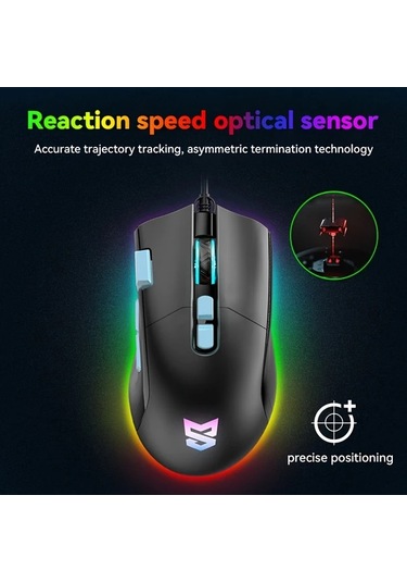 Besthome1 Siyah Normal E-spor Kablolu Oyun Mouse 7200 Dpı Rgb Aydınlatma 6 Buton İnsan Mühendisliği Besthome1