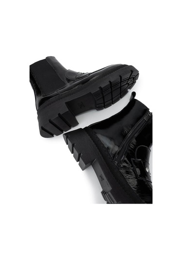 Tamer Tanca Kadın Hakiki Deri Siyah Rugan Casual Bot 1054 8000 Bn Bot Sk24-25 Sıyah Rgn Siyah