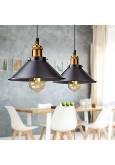 Tenfowee Endüstriyel Retro Siyah Metal Askılı Avize, Yemek Odası Ve Bar İçin Modern Aydınlatma Siyah