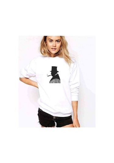 Silhouette Winston Churchill Baskılı Beyaz Kadın Sweatshirt