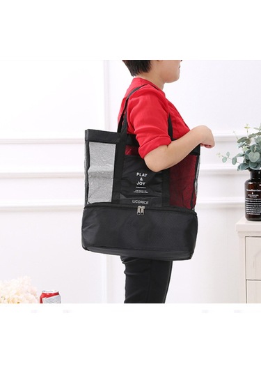 Açık Saklama Çantası, Taşınabilir Omuz Çift Kullanımlı Piknik Çantası Buz Çantası Siyah