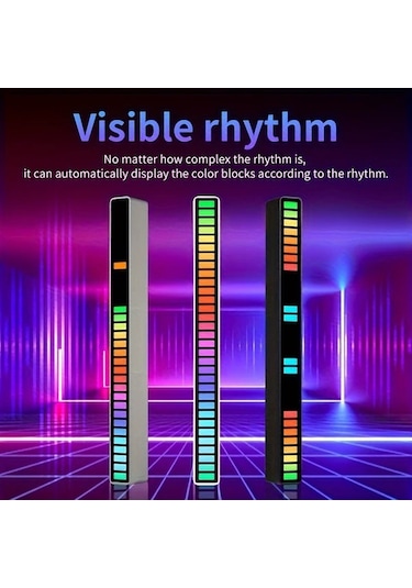 Honeybeeshop 2 Adet Siyah Müzik Pulsu Led Işık Çizgileri Eklenti Ses Kontrolü İle Renkli Ortam Işıkları Noel Oda Oyun Odası Dekoru Ayarlanabilir Renk Parlaklık Mod Şarj Edilebilir Polimer Pil