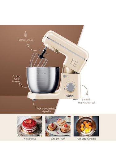 Sinbo SMX-2771 Stand Mikser 1300W 5L Çok Fonksiyonlu Stand Mikser - Mutfak Şefi