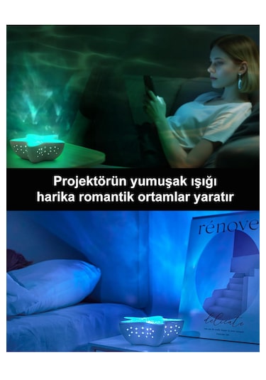 Greentech 7 Renk Şarjlı Deniz Yıldızı Projektör / Gt-lp01 Beyaz - Mavi
