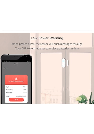 Geeksen Tuya Akıllı Ev Wifi Pencere Kapı Alarm Sensörü, Gerçek Zamanlı Uyarı, Durum Senkronizasyonu, Kolay Kurulum Beyaz, Pil Yok