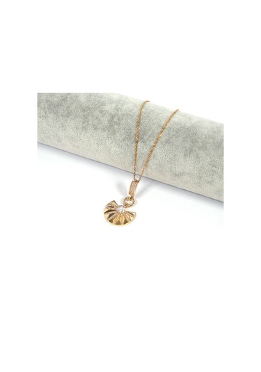 Paslanmaz Çelik Kadın Kolye, Altın Kaplama Yelpaze Kolye K-129 Altın