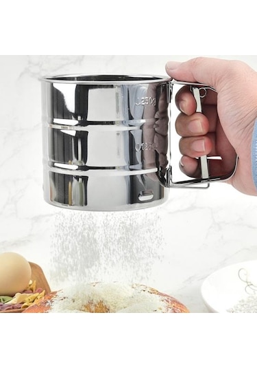 Elde Taşınabilir Un Eleği Paslanmaz Çelik Kullanımı Kolay Hızlı Kullanışlı Pas Önleyici Pişirme İçin Yaratıcı Un Eleği Gümüş