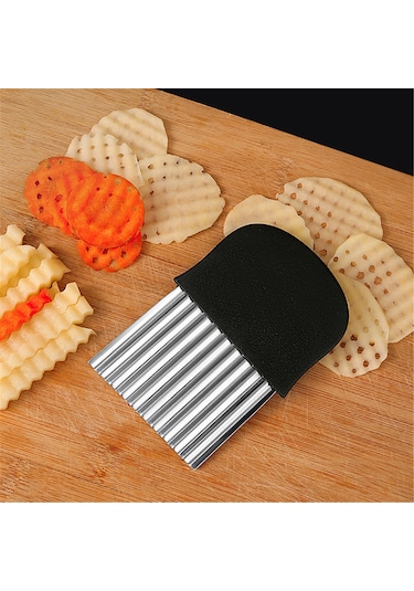 Kosona Stanyum Çelik Patates Dilimleyici, Dalgalı Kese Kesici, Hızlı Mutfak Aleti, Sebze-meyve Dilimleme, Çamaşır Makinesine Uygun Siyah