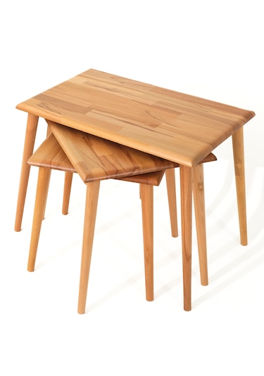 Dikdörtgen Masif Doğal 3'lü Zigon Modern Üçlü Yan Sehpa