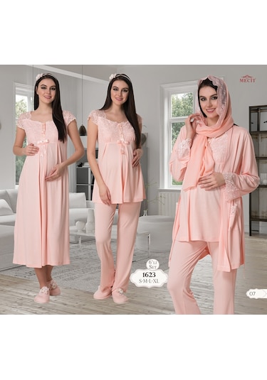 Mecit Pijama Mecit 1623 Hamile Lohusa Pijama Gecelik 7 Li Set