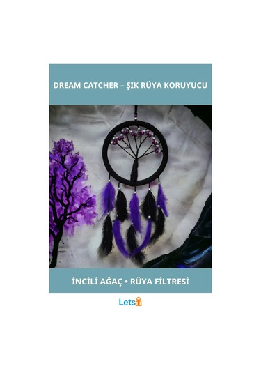 Mor İncili Hayat Ağacı Rüya Kovanı Dream Catcher 1 Adet