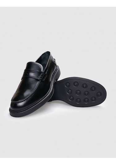 %100 Hakiki Deri Siyah Açma Deri Erkek Günlük Ayakkabı Siyah