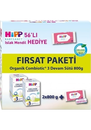 Hipp 3 Organik Combiotic Bebek Sütü 800 Gr x 2 Islak Mendil Hediyeli