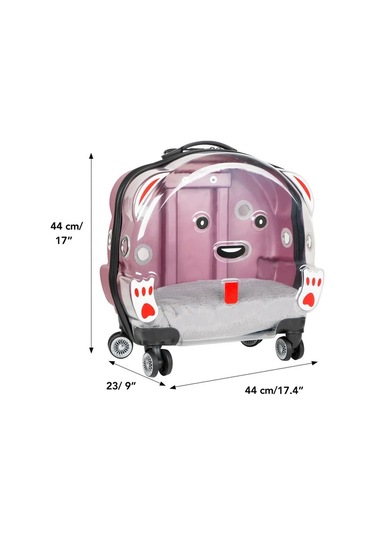 Gobypet Şeffaf Tekerlekli Kedi Köpek Taşıma Valizi Çekçekli Büyük Model Pembe