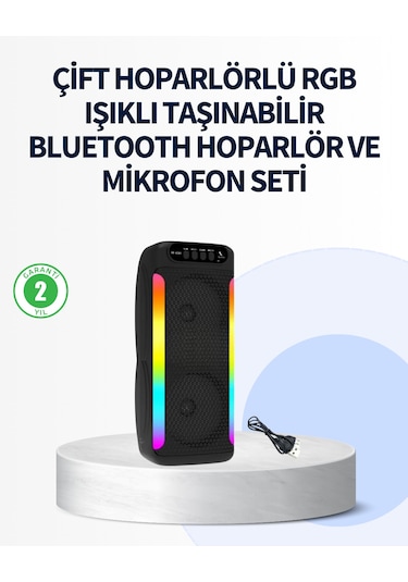 Rgb Işıklı Çift Hoparlörlü Taşınabilir Bluetooth Speaker Ve Mikro