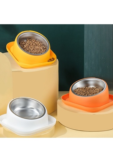 Cbtx Kedi Ve Köpek Mama Kasesi Hepsi Bir Arada Evcil Hayvan Yeme Eğimli Ağız Kasesi Turuncu