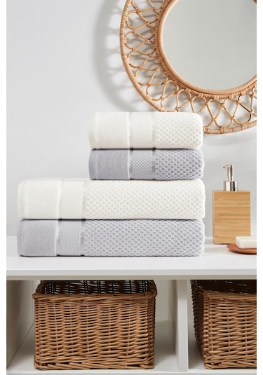 Özdilek Bright Kadife Havlu Seti Gri/krem Gri - Krem