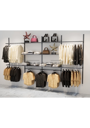 Mağaza Raf Sistemi, Askılık Sistemi, Butik, Mağaza Stand-245 200 Siyah