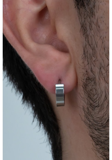 Ince Düz Halka Unisex Erkek Çelik Küpe Çifti 3 MM 2 Renk Mse8