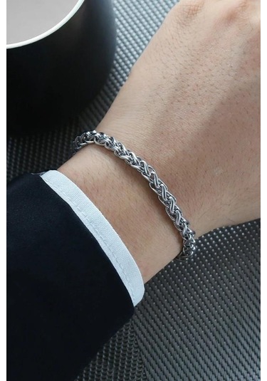 Birbirine Geçmeli Erkek Çelik Bileklik Zincir 20 Cm Acb01 Beyaz