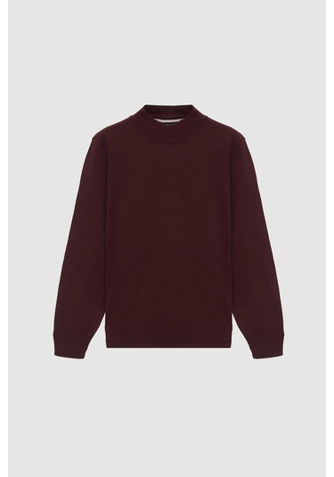 Ds Damat Regular Fit Bordo Düz Örgü Yarım Balıkçı Yünlü Triko Kazak 3hf062436275m Bordo