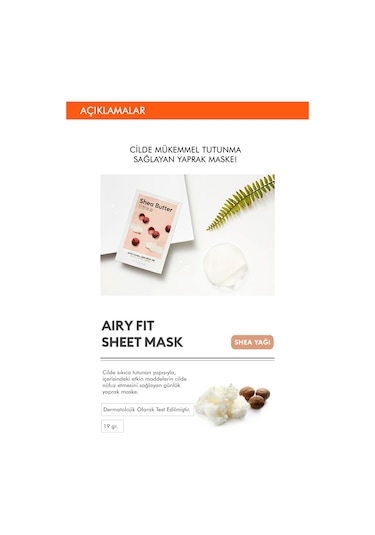 Missha Shea Yağı Özlü Besleyici ve Yoğun Nemlendirici Yaprak Maske 1 Adet Airy Fit Sheet Mask Shea Butter