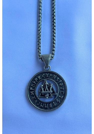 Mızraklı Viking Run El İşçiliği Paslanmaz Çelik Zincir Erkek Kolye Gümüş