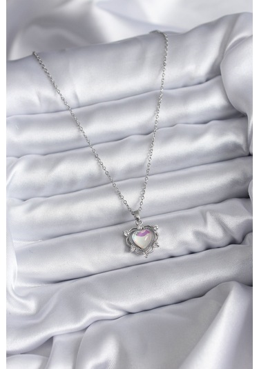 316l Çelik Zincir Gümüş Renk Kalp Model Kadın Kolye