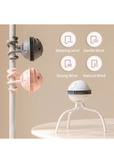 Honmex Beyaz Ahtapot Stroller Fan - 4 Hızlı, Turbinen Motorlu, Telefon Tutucu, Güvenli Bebek Fanı