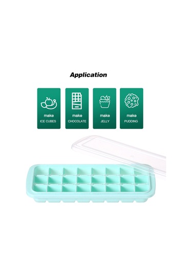 Hfambition Ev Ve Bar Kullanıma Güvenli Silikon Buz Kübü Şeffaf Kapaklı 24'lü Buzluk Yeşil Çok Renkli