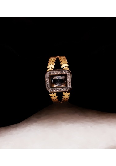 Giftworld Çelik Zirkon Baget Taşlı Yüzük Altın