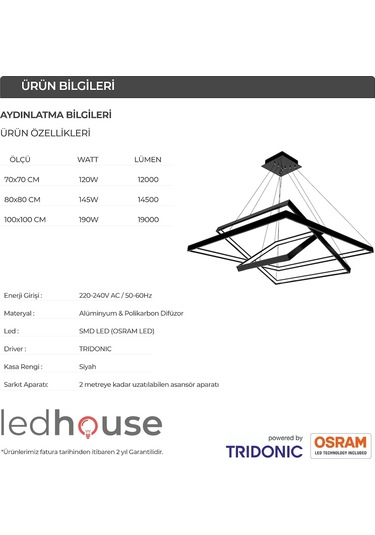 Square Saturn Modern Led Avize Sarkıt Linear Aydınl