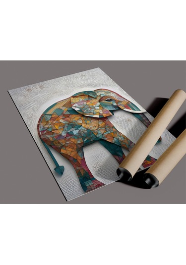Çerçevesiz Poster Mozaik Desenli Fil Dijital Baskı Poster, Ofis, Salon Dekorasyon