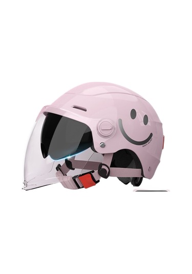 Yy SQ668 Kulak Muhafızları Çift Ayna Kuyruk Işık Açık Motosiklet Kaskı Pembe
