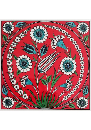 Armada Çini 20x20 Cm ED 340 Kırmızı Lale Desenli Eldekoru Çini ka