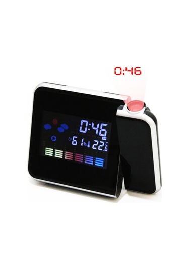 Reedark Siyah Dijital Projeksiyon Alarm Saati - Hava Durumu İstasyonu, Renkli Ekran, Sicaklık Nem Gösterimi, Usb/pil Beslemeli