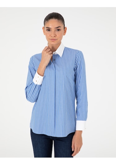 Pierre Cardin Kadın Mavi Gömlek Desenli 50292249-vr036 Mavi